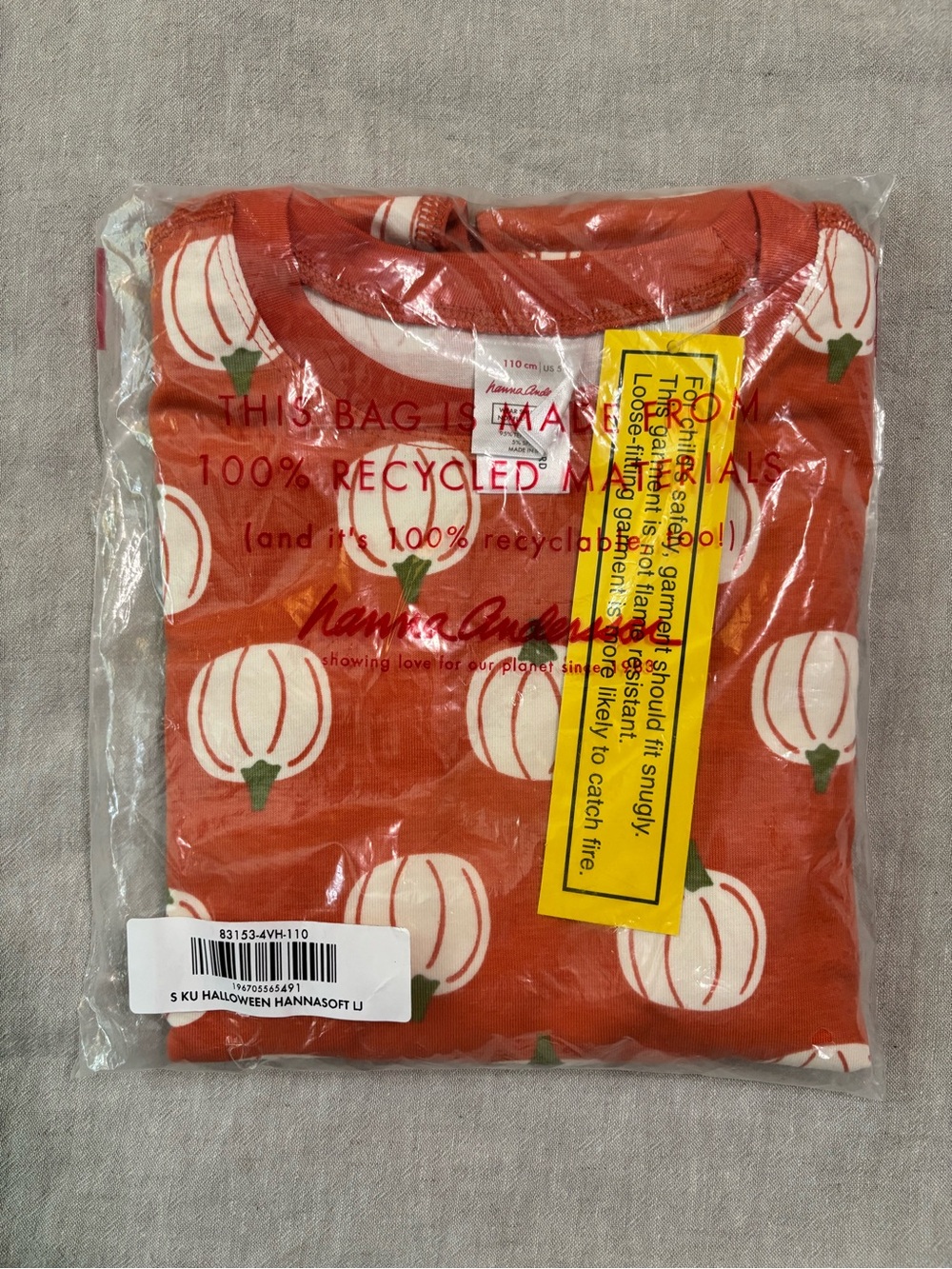 Hanna Andersson Orange Pumpkin Print Kids Pajama Set. “Hanna soft”, NWT